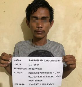 Mencuri Di kantor PP, Fahrozi Di Amankan Aparat KSKP Pelabuhan Bakauheni 