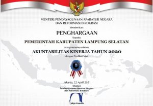 Pemkab Lamsel Kembali Raih Penghargaan AKIP Tahun 2020
