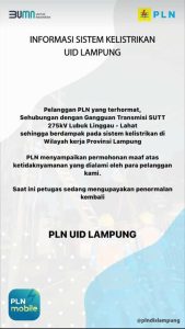 Mati Lampu Di Wilayah Propinsi Lampung, Akibat Gangguan Transmisi SUTT 275 kV Lubuk Linggau Lahat